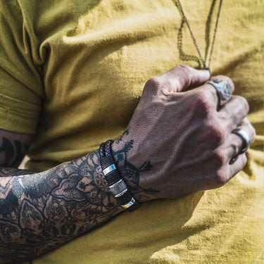 Classic Multi layer Stainless Steel , hemp & Braided Leather Bracelet